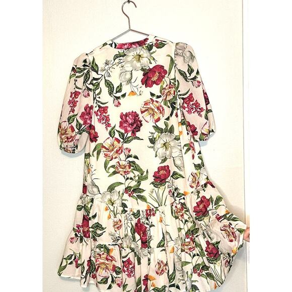 Great Jones White Floral Shift Magnolia Flower Summer V Neckline Dress sz Small - Picture 5 of 9